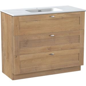 Linie Classo staand badmeubel 100 x 46 cm naturel eiken met Baro enkele wastafel in mat witte porselein