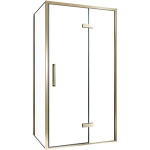 Balmani Senses Design douchecabine met rechtse draaideur en vaste zijwand, 100 x 80 cm, Helder glas, Brushed Champagne Gold profielen