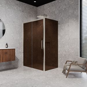 Balmani Senses Design douchecabine met linkse schuifdeur en vaste zijwand, 120 x 90 cm, Brons, Brushed CoolMetal profielen
