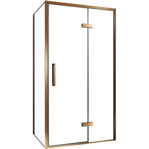 Balmani Senses Design douchecabine met rechtse draaideur en vaste zijwand, 100 x 80 cm, Helder glas, Brushed Rosegold profielen