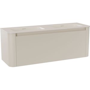 Storke Soft zwevend badmeubel 140 x 46 cm Sand mat met Mata Soft dubbele wastafel in solid surface beige granita