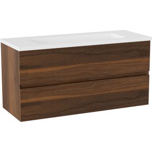 Storke Edge zwevend badmeubel 100 x 40 cm notenhout met Diva enkele wastafel in composietmarmer hoogglans wit