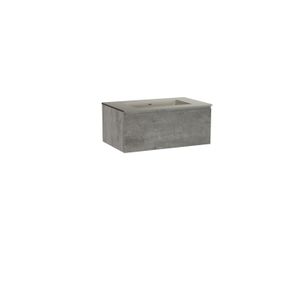 Storke Edge zwevend badmeubel 85 x 52 cm beton donkergrijs met Diva enkele wastafel in mat zijdegrijze top solid