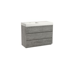 Storke Edge staand badmeubel 110 x 52 cm beton donkergrijs met Mata High asymmetrisch linkse wastafel in solid surface