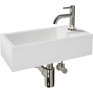 Luca Varess Cubic midi handenwasser glanzend wit Porselein 40x20cm inclusief chroom kraan en toebehoren