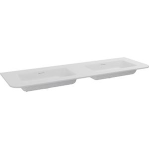 Storke Mata Soft dubbele wastafel mat witte solid surface 140 x 46 cm