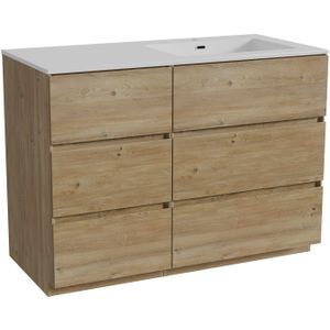 Storke Edge staand badmeubel 110 x 52 cm ruw eiken met Diva asymmetrisch rechtse wastafel in composietmarmer hoogglans wit