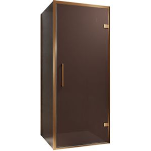 Balmani Senses Design douchecabine met rechtse draaideur en vaste zijwand, 90 x 100 cm, Brons, Brushed Rosegold profielen