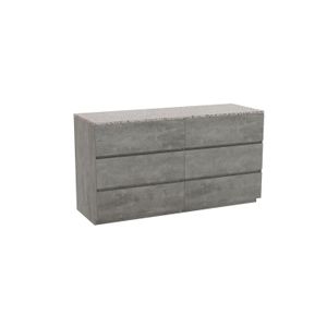 Storke Edge staand badmeubel 150 x 52 cm beton donkergrijs met Tavola enkel of dubbel wastafelblad in mat wit/zwart terrazzo