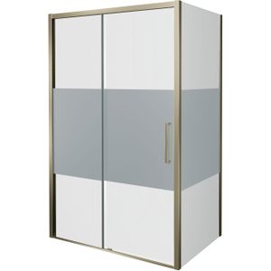 Balmani Senses Design douchecabine met linkse schuifdeur en vaste zijwand, 120 x 100 cm, Helder glas met matte strook, Brushed Champagne Gold profielen, met coating