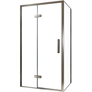 Balmani Senses Design douchecabine met linkse draaideur en vaste zijwand, 100 x 80 cm, Helder glas, Brushed GunMetal profielen