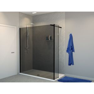 Balmani Modular inloopdouche met vaste zijwand 180 x 200 cm rookglas mat zwart profiel