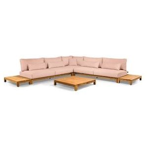 Loungeset Suns Portofino Small Hoekopstelling 2x2 Seater Natural New Teak / Soft Pink Mixed Weave (6-delig)