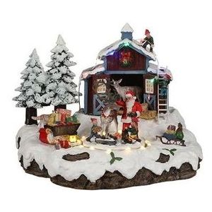 Luville - Village Santa With Deer - Kerstversiering - Polyresin