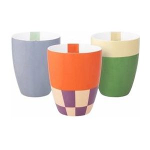 vtwonen XL Mok zonder oor - Geblokt - Meerkleurig - 400 Ml - Set van 3 stuks