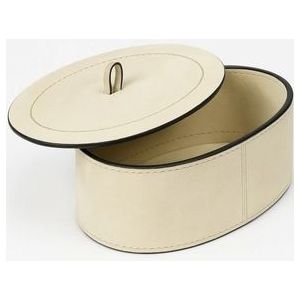 Trinket Box Giobagnara Harris Short Oval Small Calfskin Suede Ivory