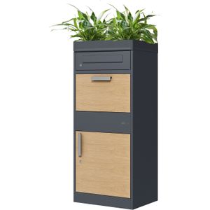 AXI Levi Pakketbrievenbus - Antraciet/Houtlook - Metaal - Inclusief Slot