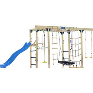 AXI Boris Klimtoestel met Schommels, Trapeze, Klimnetten en Monkey Bars – Blauwe Glijbaan