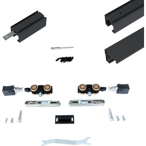 Xperta set 2m rail - Zwart - vloerplint - Enkele deur - inbouw manual fix