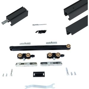 Xperta set 2m rail - Zwart - wand z. vloerpl. - Enkele deur - Dubbele softclose - inbouw auto fix