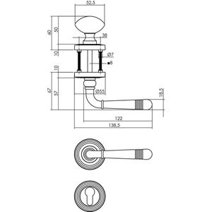 Wisselgarnituur rechts 1725 Emily op rond rozet met ril + PZ chroom / nikkel mat