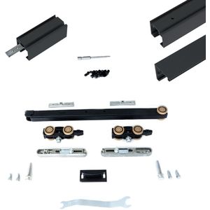Xperta set 2m rail - Zwart - wand z. vloerpl. - Enkele deur - Dubbele softclose - inbouw manual fix