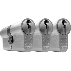 DOM cilinder dubbel 30-30 SKG** - Nikkel - inc. 3 sleutels (Per 3 stuks gelijksluitend)