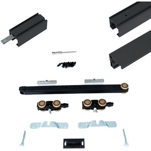 Xperta set 4m rail - Zwart - vloerplint - Enkele deur - Dubbel soft - opbouw