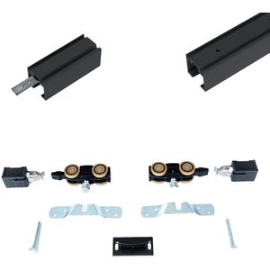 Xperta set 4m rail - Zwart - Plafond opbouw - Enkele deur - Deurdikte 50-55mm - opbouw