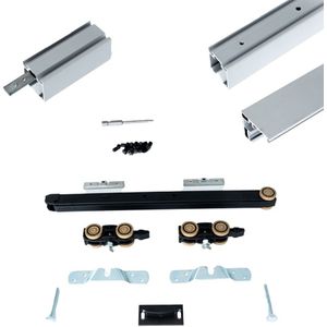 Xperta set 3m rail - alu - vloerplint - Enkele deur - Dubbel soft - opbouw