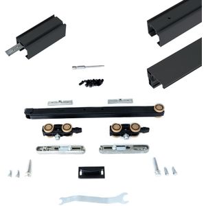Xperta set 6m rail - Zwart - vloerplint - Enkele deur - Dubbel soft - inbouw manual fix