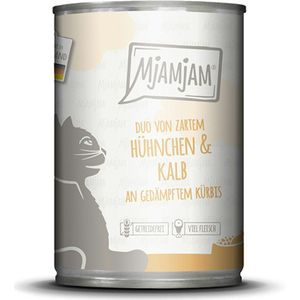 MjAMjAM – DUO 400g MjAMjAM Katze Sparpaket 12x400g DUO Hühnchen und Kalb mit Kürbis