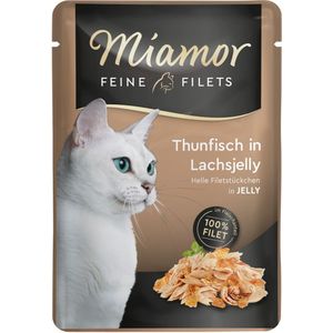 Miamor Feine Filets in Jelly 100g Frischebeutel Katzennassfutter 24 x 100 Gramm Thunfisch in Lachsjelly