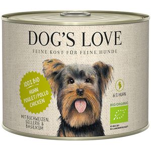 Dog's Love Bio 200g Dose Hundenassfutter Sparpaket 12 x 200 Gramm Huhn mit Buchweizen, Sellerie & Basilikum