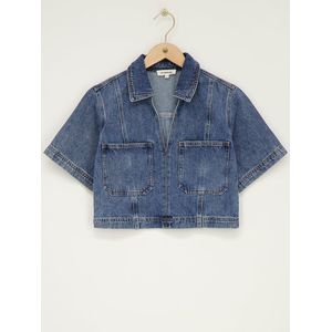 Blauwe denim top met V-hals