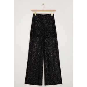 Zwarte wide leg broek met pailletten