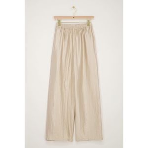 Beige wide leg broek satijnen look