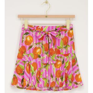 Roze skort met sinaasappel print