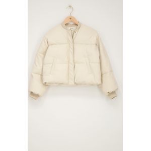 Beige leatherlook puffer jas