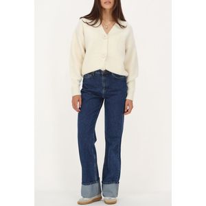 Donkerblauwe denim jeans met opgerolde pijpen