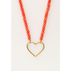 Oranje kralen ketting met hart