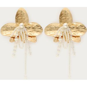 Statement oorhangers met bloem en imitatieparels