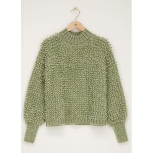 Groene boucle trui met ballonmouwen