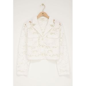 Witte embroidery jacket met kraag