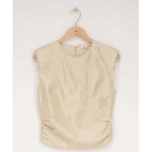Beige glanzende top met schoudervulling
