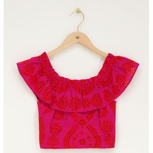 Roze cropped top met contrasterende embroidery