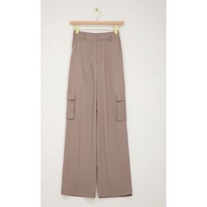 Taupe cargo wide leg met satijnen look