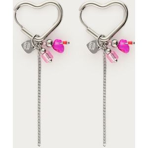 Hartvormige oorringen met roze kralen