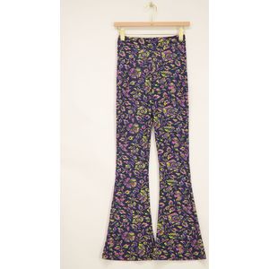 Donkerblauwe flared broek met paisley print