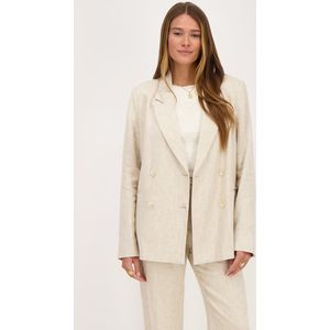 Beige linnen look blazer met dubbele knoopsluiting